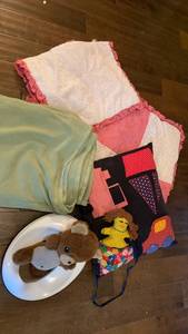 lot 1450 image: Baby blanket, pillow, potty, bear and Twin blanket