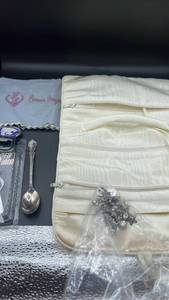 lot 1908 image: Kansas State Wildcats keychain bottle opener- Premier Designs Cloth, Keychain, and Rogers Bros Spoon and beads