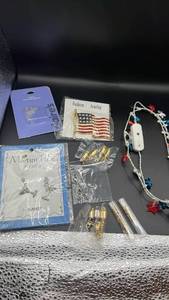 lot 1911 image: Jewelry Lot - American Flag Brooch, Martini Time Earrings, and Patriotic Light String and more