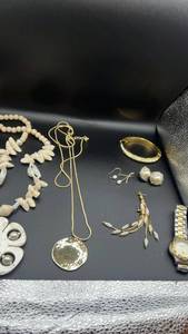 lot 1917 image: Mixed Jewelry Lot - Fossil Watch, Pearl Necklace, and Fashion Accessories