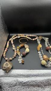 lot 1919 image: Artisan Mixed Media Necklace with Natural Stone and Silver Elements