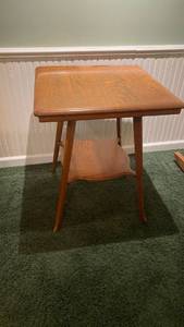 lot 2010 image: Vintage wooden side table IN BASEMENT