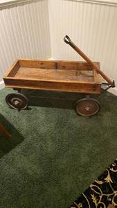 lot 2012 image: Wooden wagon with metal wheels IN BASEMENT