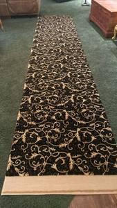 lot 2013 image: Carpet strip runner navy blue with scroll design IN BASEMENT