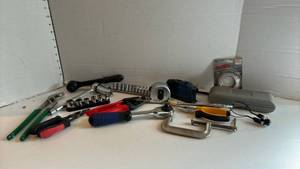 lot 3014 image: Mixed Hand Tool Lot with Socket Set and C-Clamps