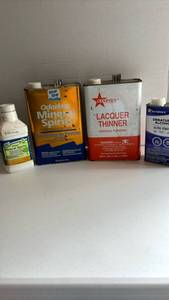 lot 3024 image: Paint Thinner & Solvent Lot - Mineral Spirits, Lacquer Thinner, Denatured Alcohol