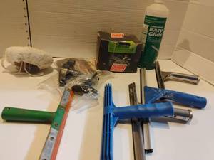 lot 3110 image: Miscellaneous Items.  Squeegees, Glass Cleaner, Buffing Wheel and More