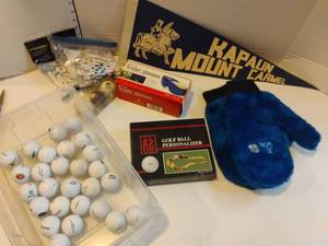 lot 3111 image: Golfing Items.  Golf Balls, Golf Ball Personaliser, Tall Grass Club Gloves and More