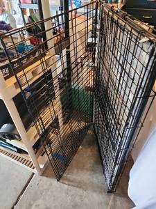 lot 3221 image: Large folding dog crate with bed pad , base is 48 x 28.5 great condition