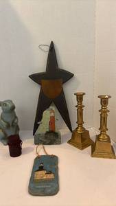 lot 3313 image: Brass Candlesticks, Lighthouse Plaques, and Ceramic Rabbit