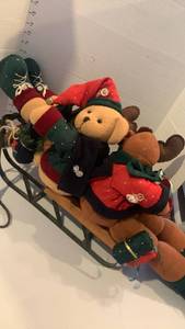 lot 3416 image: Christmas decor including sled and stuffed toys
