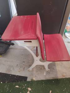 lot 3717 image: Antique School Desk with Red Seat and Back