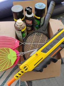 lot 4113 image: Bug Spray, Electric Fly Swatter, Fly Swatters and Bug a Salt Gun
