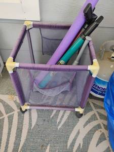 lot 4117 image: Toys.  Noodle, Bat and Stream Machines inside Hamper.  Hamper is 21 x 18 x 18