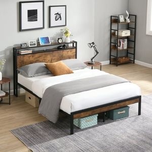 lot 1851 image: Industrial Modern Platform Bed with Storage Headboard - Queen