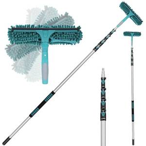 lot 1857 image: 30 Feet High Reach Window Squeegee with 6-24 Ft Extension Pole, Window Cleaner Tool with 5-Stage Telescoping Pole, Window Cleaning Kit with Rotatable Head (2 Squeegee & 2 Microfibre Cloths)