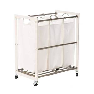 lot 1864 image: TRINITY 3-Bag White Laundry Cart w Champagne Poles