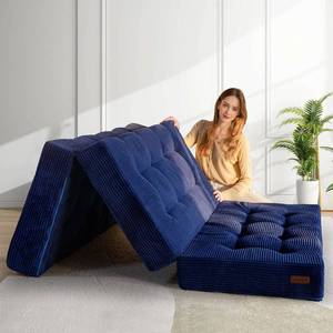 lot 1889 image: MAXYOYO Tri-Fold Mattress, 6 Inch Tufted Folding Mattress Full Foam Bed with Corded Fabric, Navy - Retail $189.99