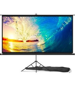 lot 1894 image: PropVue Projector Screen with Stand 100 inch - Indoor and Outdoor Projection Screen for Movie or Office Presentation - Adjustable from 169 to 43 HD Premium Wrinkle-Free Tripod Screen - Retail $157.49