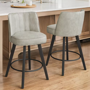 lot 1854 image: LUE BONA Light GrayFaux leather 26.2-in H Counter height Upholstered Swivel Wood Bar Stool 2 -Pack - Retail $279.99