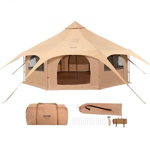 lot 1888 image: VEVOR Canvas Tent, 4 Seasons 5 m16.4 ft Bell Tent, Canvas Tent for Camping with Stove Jack, Breathable Yurt Tent for up to 8 People -&nbsp Retail $327.90