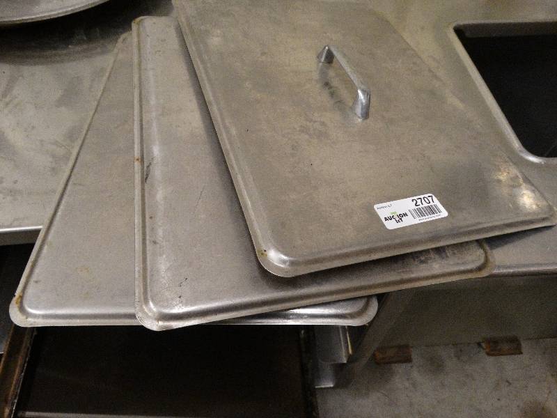 lot 2707 image: Lot of 3 stainless steel lids.