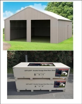 lot 6537 image: Unused 33ft x 25ft Double Garage Steel Barn Shed