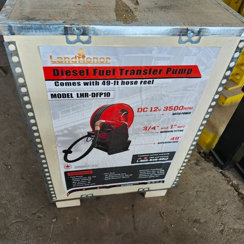 lot 2676 image: Unused Landhonor 2025 Diesel Fuel Transfer Pump-Comes with 49-ft hose reel