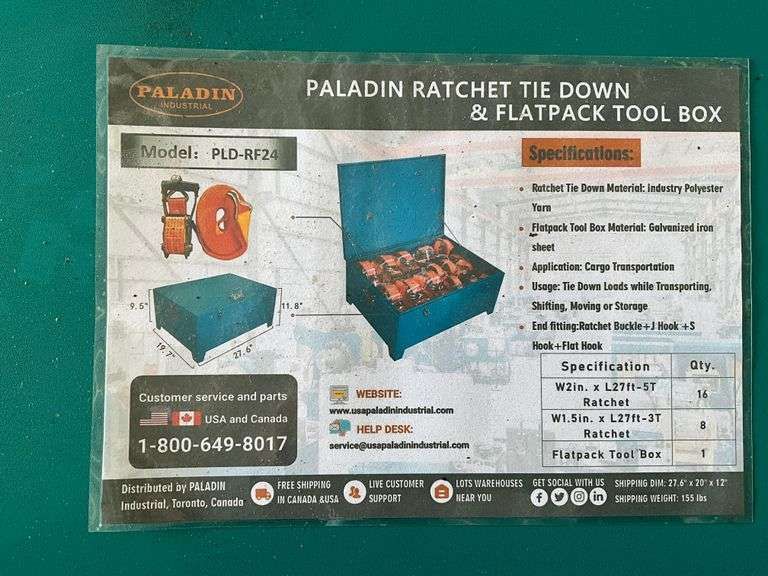 lot 2584 image: NEW 2025&nbsp RATCHET TIE DOWN &amp FLATPACK TOOL BOX MODEL LHR-RF24