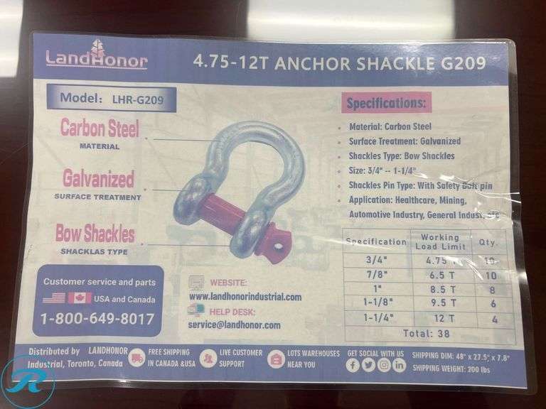 lot 2588 image: Unused Land Honor LHR-G209 Screw Pin Anchor Shackles