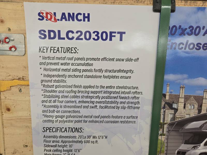 SDLANCH 20'x30' All-Steel Carport with Enclosed Sidewalls | Oz
