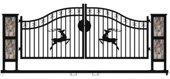 lot 4050 image: 20ft Wrought Steel Driveway Gate with Post  Double Arch