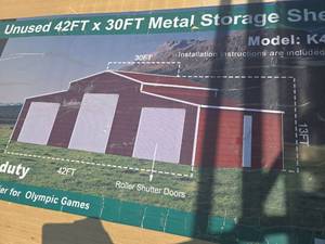 lot 8101 image: 42x30ft Heavy-Duty Metal Storage Shed - Model K42