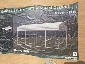 lot 8135 image: Unused 11x19ft All-Steel Carport Kit - K1119