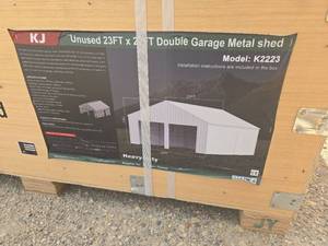 lot 8138 image: Unused KJ 23x22ft Double Garage Metal Shed - Model K2223