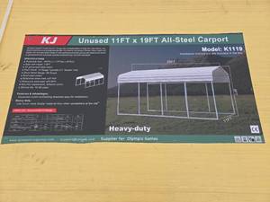 lot 9023 image: Unused KJ 11x19FT All-Steel Carport Kit - Model K1119
