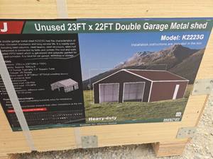 lot 9027 image: KJ 23x22ft Double Garage Metal Shed - Model K2223G