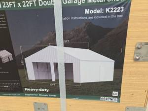 lot 9029 image: KJ Double Garage Metal Shed - K2223