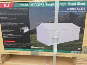 lot 9030 image: KJ 12x20ft Single Garage Metal Shed - Model K1220