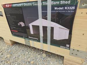 lot 9034 image: Unused KJ Double Garage Steel Barn Shed - Model K3325