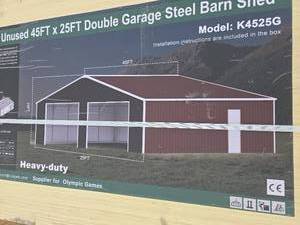 lot 6374 image: AllMetal K4525 45 x 25 Double Garage Steel Shed Metal Building