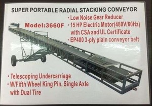 lot 50 image: Unused JCT Super Belt Portable Stacking Conveyor  36inx 60Ft  Model 3660F