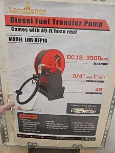 lot 9071 image: LandHonor Diesel Fuel Transfer Pump with 49ft Hose Reel