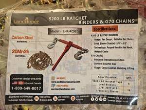 lot 9099 image: Landhonor 9200 LB Ratchet Binders &amp G70 Transport Chain Set