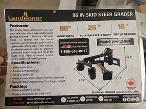 lot 9107 image: LandHonor 96 Heavy Duty Skid Steer Grader Model GM-12-96W