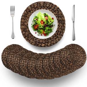 lot 1432 image: (4 Sizes 12-13-14-15) BARIEN Rustic Woven Placemats Round Set of 10, Natural Water Hyacinth Weave Placemat for Dining Table, Large Handmade Woven Placemats Heat Resistant Non-Slip (13 - Set 10)