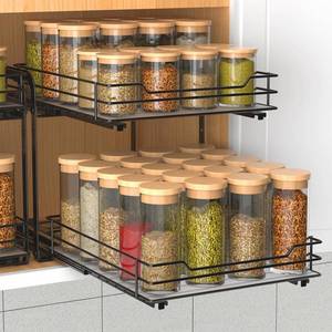 lot 1436 image: BOIVSHI 2-Tier Spice Rack, Pull Out Cabinet Organizer Spice Racks Height Adjustable Heavy Duty Metal Basket for Inside Cabinets & Pantry Closet(9.5Wx10.5Dx9.5H)