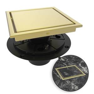 lot 1439 image: WEBANG 6 Inch Square Shower Drain Gold Floor Drain with Flange Reversible 2-in-1 Cover Tile Insert Grate Removable SUS304 Stainless Steel CUPC Certified Brushed Gold