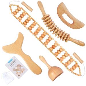 lot 1440 image: 5-in-1 Wood Therapy Massage Tools Lymphatic Drainage Massager for Muscle Pain Relief  Maderoterapia Kit Body Sculpting Tools for Anti-Cellulite, Body Shaping