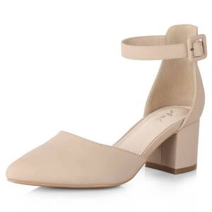 lot 1443 image: Ankis Closed Toe Heels for Women -Nude Pointed Toe Heels Low Block Chunky Women Pumps with Ankle Strap -2.25 Inch